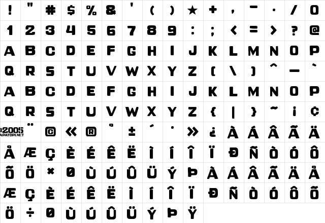 Duarte Centenario Regular  glyph index