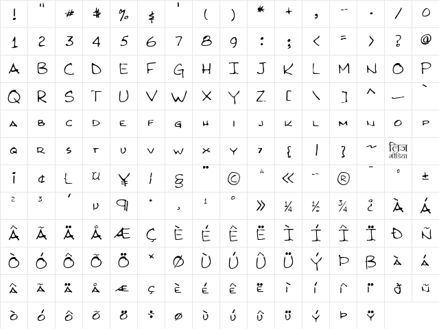 LEHN167 Regular  glyph index