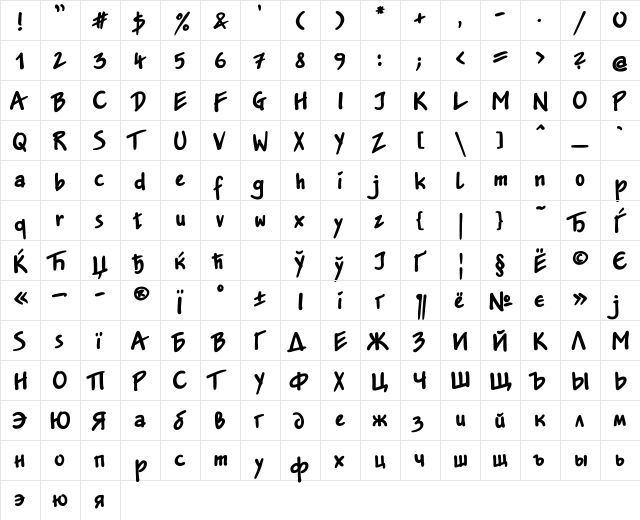 JakobExtraCTT Regular  glyph index