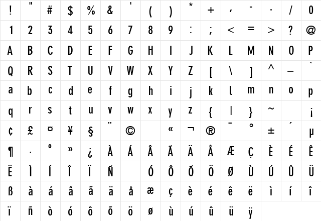 ParallaxGroteskSSK Bold  glyph index