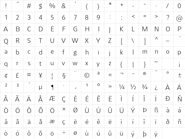 Aretha Light  glyph index