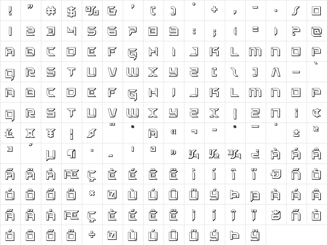 Zero Prime 3D Regular  glyph index