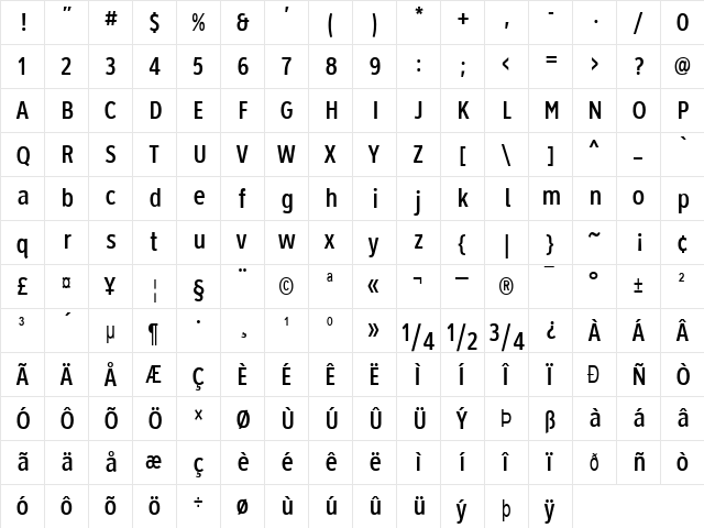 Roadgeek 2005 Series 2W Regular  glyph index