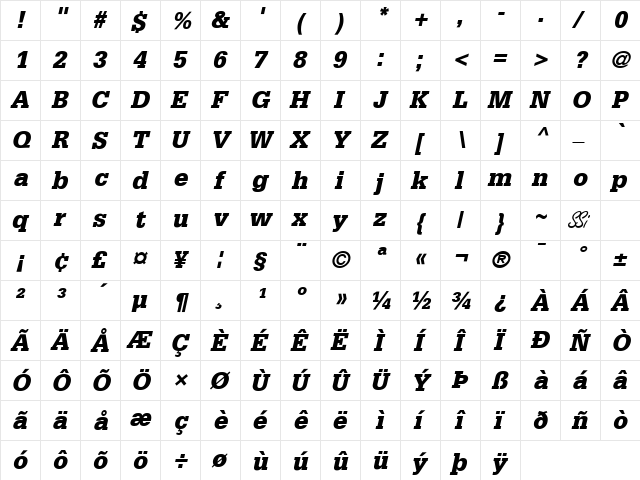 Installation Black SSi Black Italic  glyph index