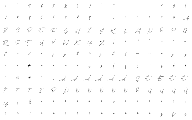 Murphy Script Regular  glyph index
