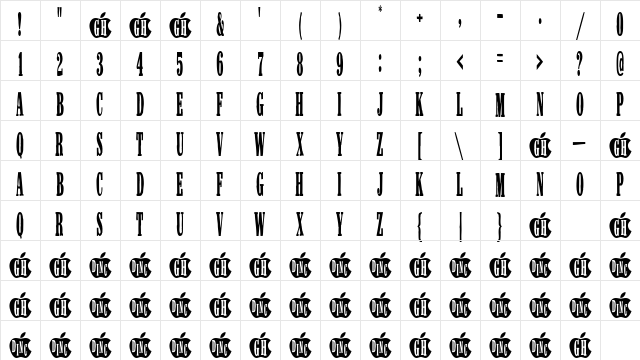 AppleScruffs Regular  glyph index