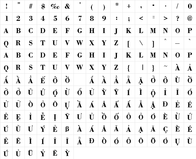 VPS Con Son Hoa Bold  glyph index