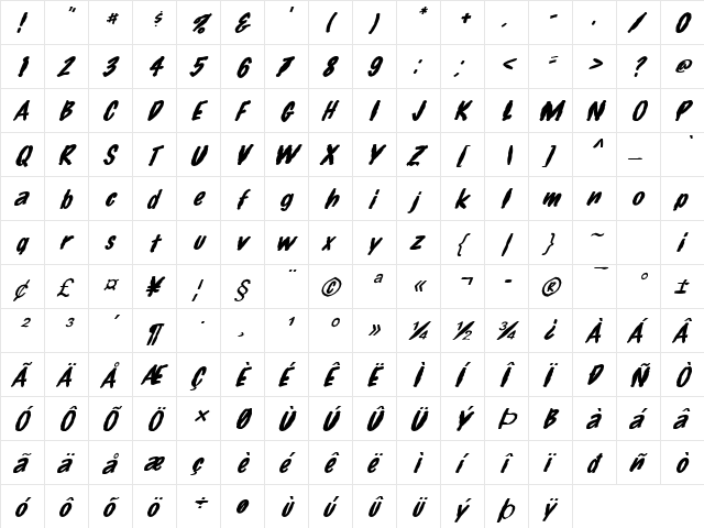 FZ HAND 14 MANGLED ITALIC Normal  glyph index