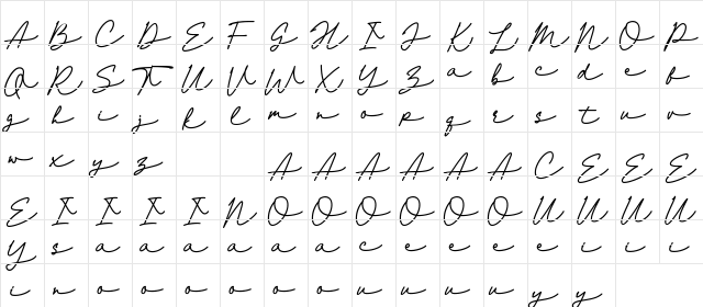 Andolucia Regular  glyph index