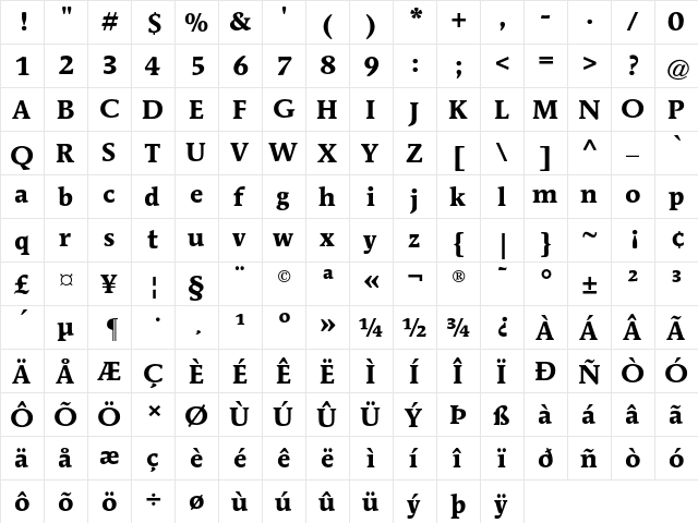 Mendoza Roman AT Bold Regular  glyph index