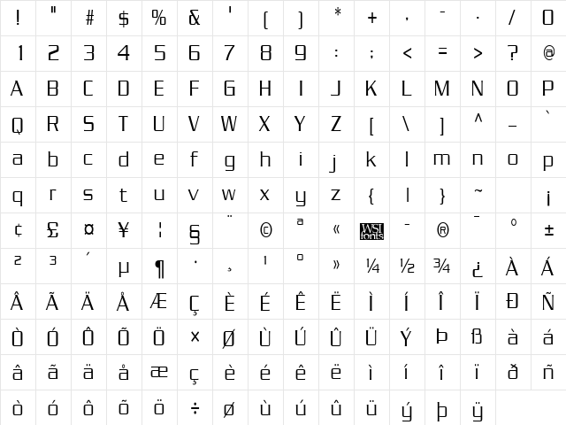 JuliusCondensed Regular  glyph index