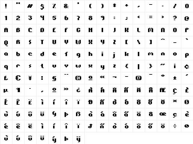 Myopic Bold  glyph index