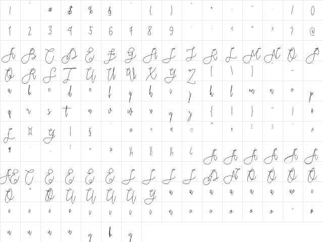 Rieesflomeo Regular  glyph index