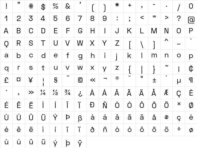 Space Text Regular  glyph index