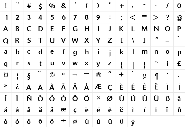 Delta BQ Regular  glyph index