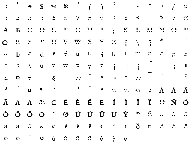 DTCGaramondM19 Regular  glyph index