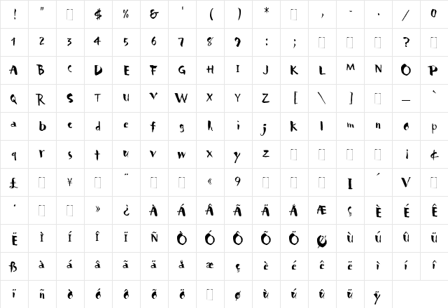 Carumba Regular  glyph index