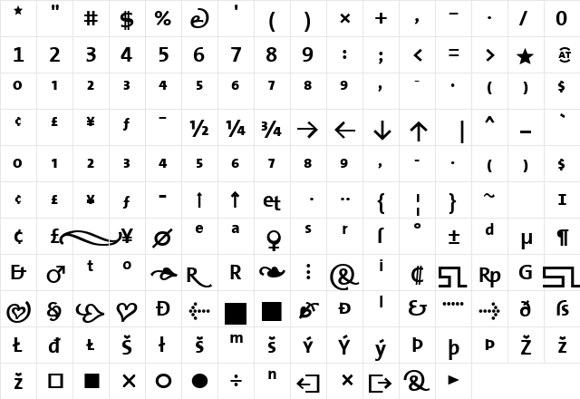 TheSansBold-Expert Regular  glyph index
