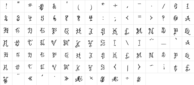 VTC-BadEnglischOne Black  glyph index