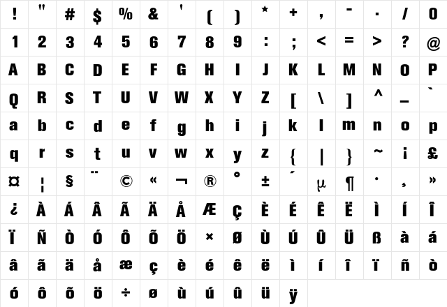 Akzidenz-Grotesk BQ Regular  glyph index