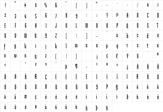 BrunnhildeOne Regular  glyph index