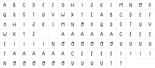 Lost In The Sky Regular  glyph index