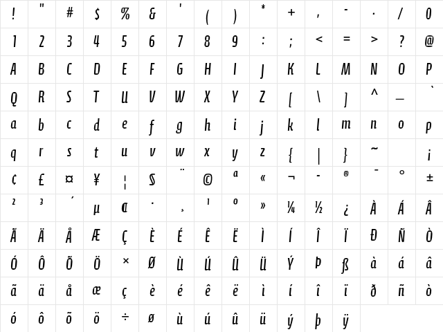 Calcite Pro Regular  glyph index