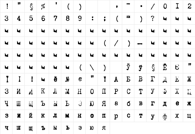 Samizdat Regular  glyph index