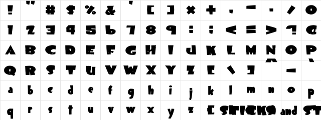 Sticks and Stones Regular  glyph index