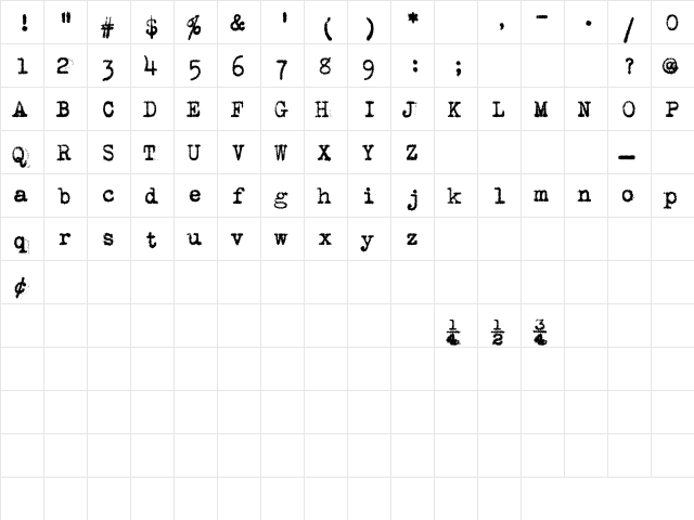 VintageTypewriter SmithUpright  glyph index