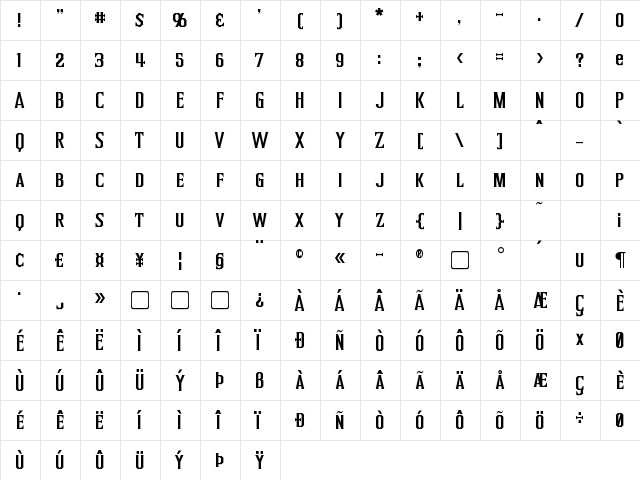 Inquisitor Regular  glyph index