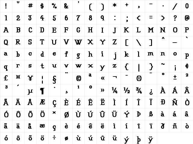 Very Convincing Regular  glyph index