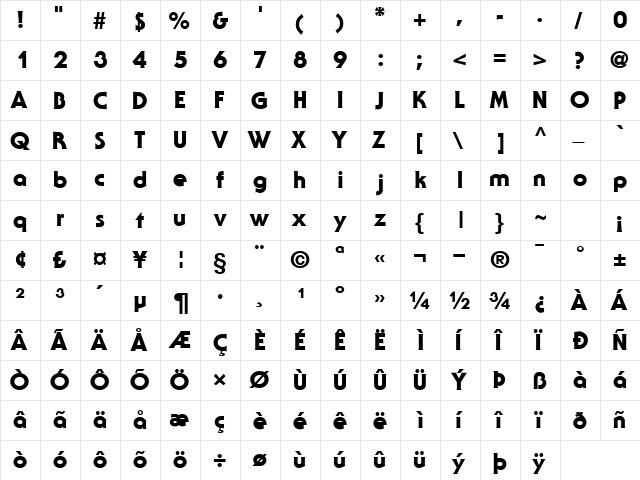UbiqGothicUltraSSK Regular  glyph index