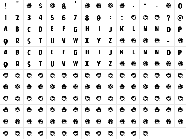 American Purpose Regular  glyph index