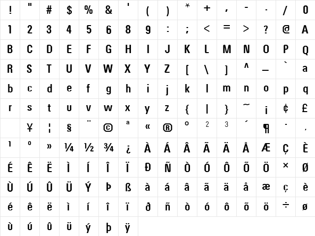 Order Bold  glyph index