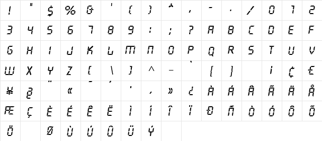 QuiverItal Regular  glyph index