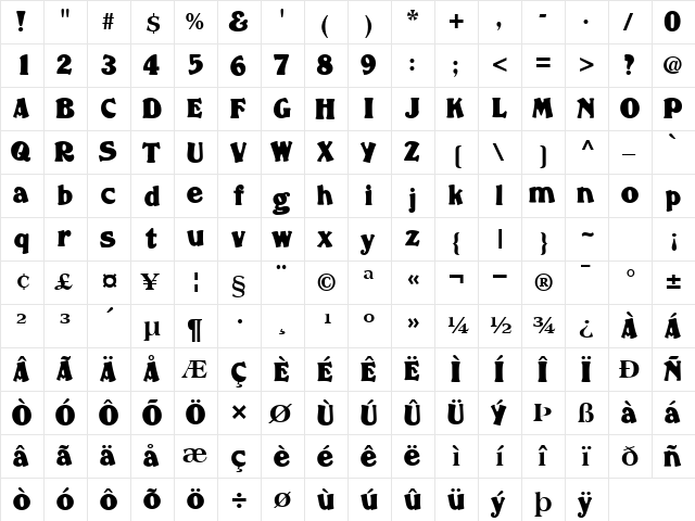 NomadSSK Bold  glyph index