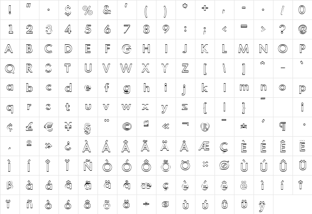 IvanBeckerOutline-Medium Regular  glyph index