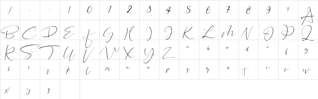Santeria Signature Regular  glyph index