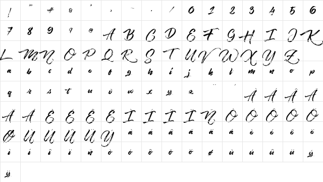 Angelow Regular  glyph index