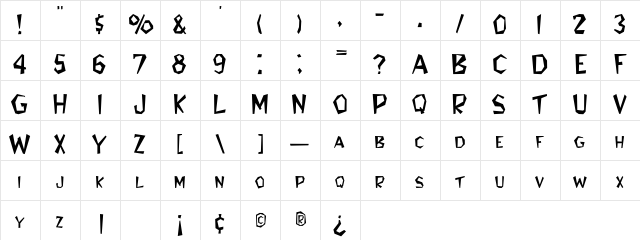 Flintstone Regular  glyph index