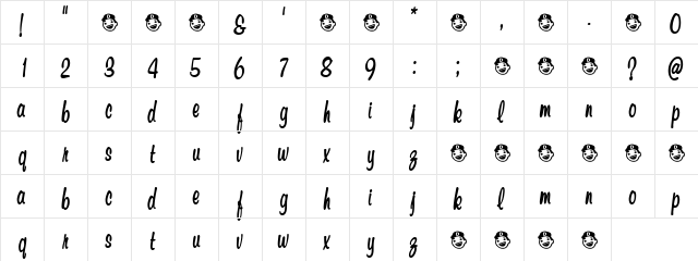 Blulite Regular  glyph index