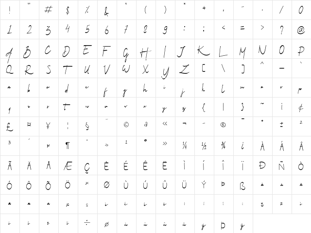 Jannatta Regular  glyph index