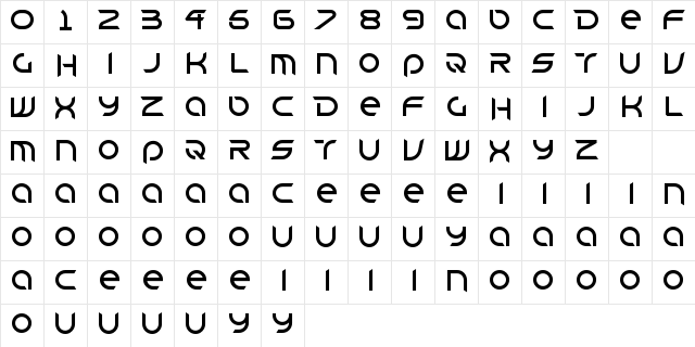 Deras Demo Bold  glyph index