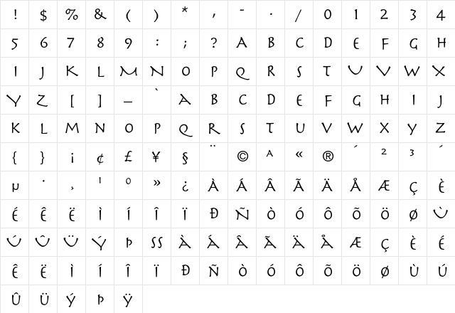 Herculanum Regular  glyph index