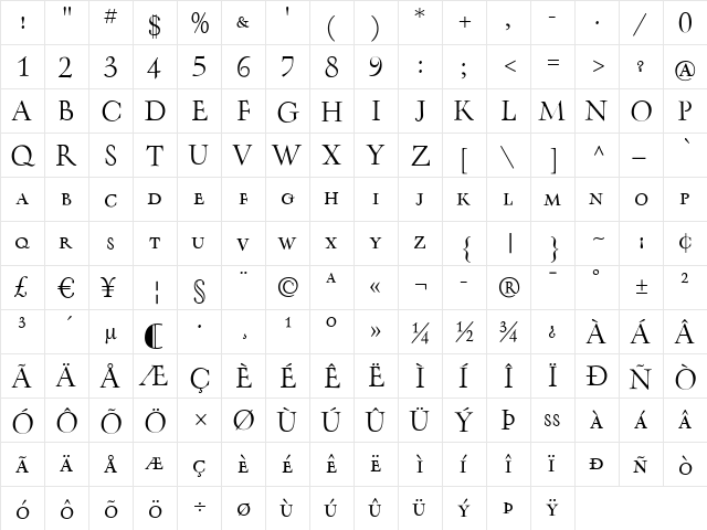 Oneleigh Regular  glyph index