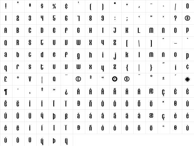 Lithia Bold  glyph index