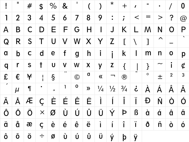 Geometric 212 Book Condensed  glyph index