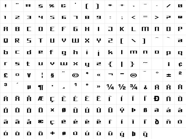 Type Bold  glyph index