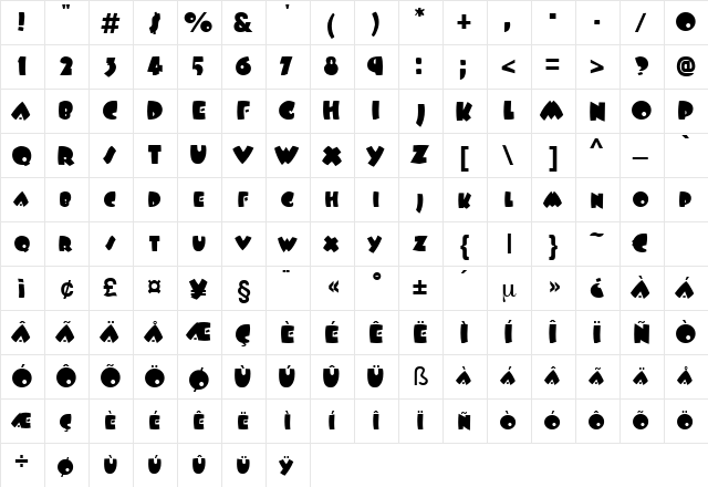 Idomeneo Regular  glyph index